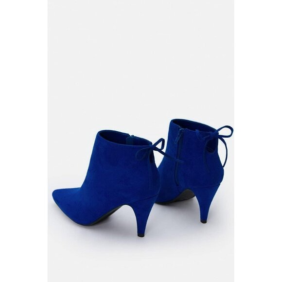 Women's Pointed Toe Heels Ankle Booties Kitten Stiletto Bowtie Strappy Boot Blue - Picture 5 of 6